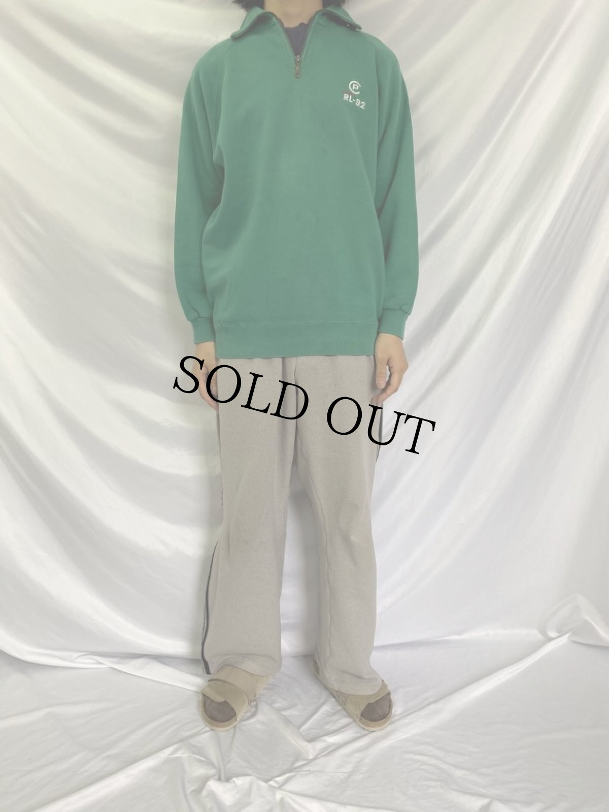 画像2: 90's POLO Ralph Lauren "RL-92" ロゴ刺繍 ハーフジップスウェット M (2)