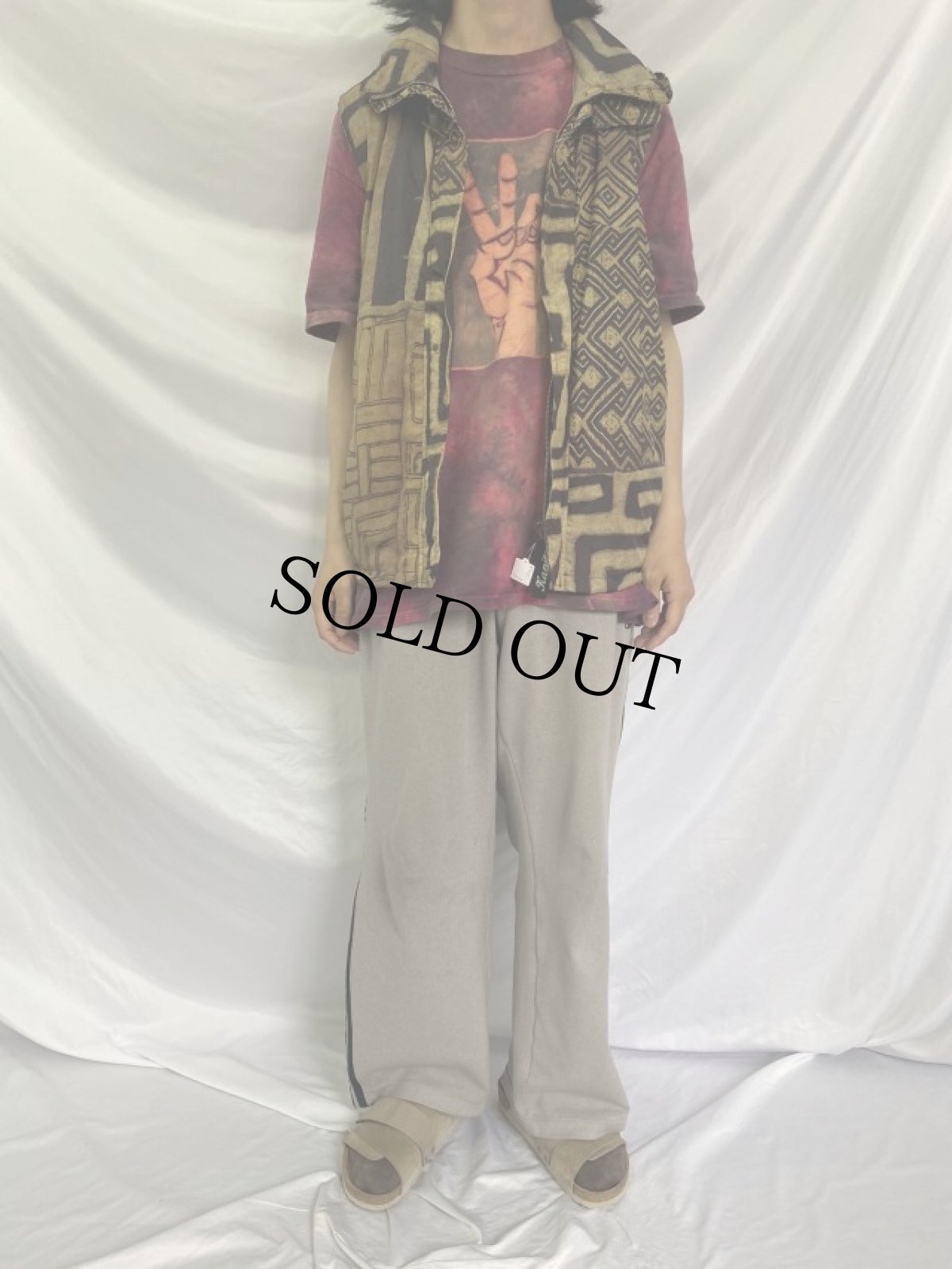 画像3: KAPITAL 総柄 フード付き ナイロンベスト M (3)