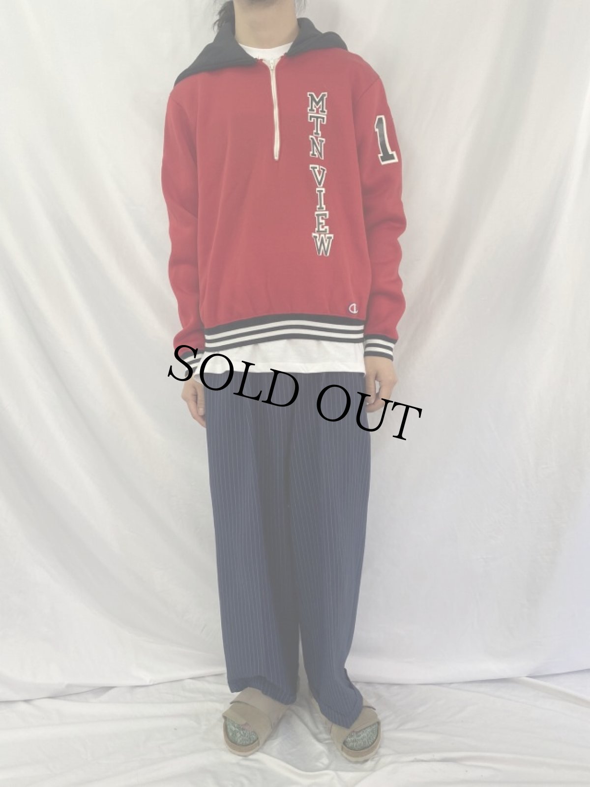 画像3: 60's Champion PRODUCTSタグ USA製 ラビットフード ナイロンハーフジップスウェット L (3)