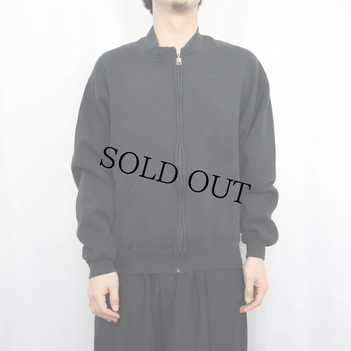 画像2: 90's RUSSELL ATHLETIC 無地 フルジップスウェット BLACK M (2)