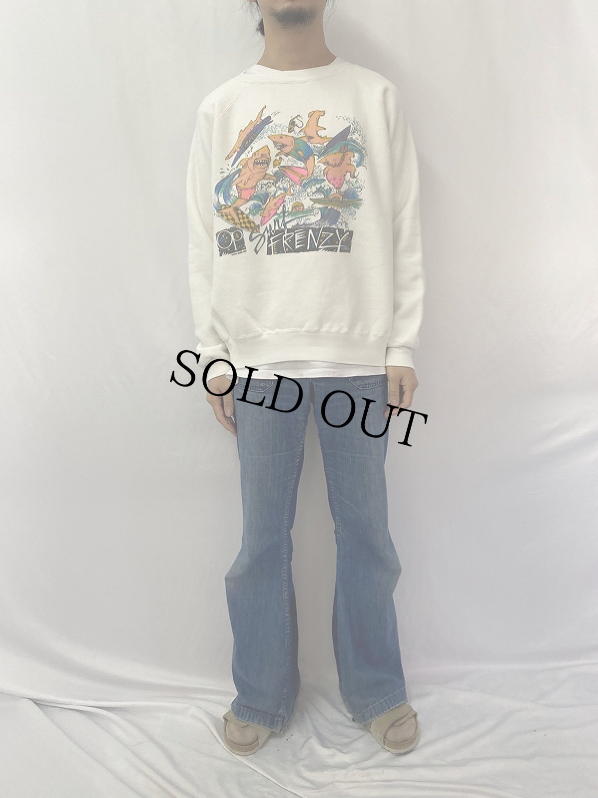 画像2: 【SALE】 80's Ocean Pacific サメイラストスウェット XL (2)