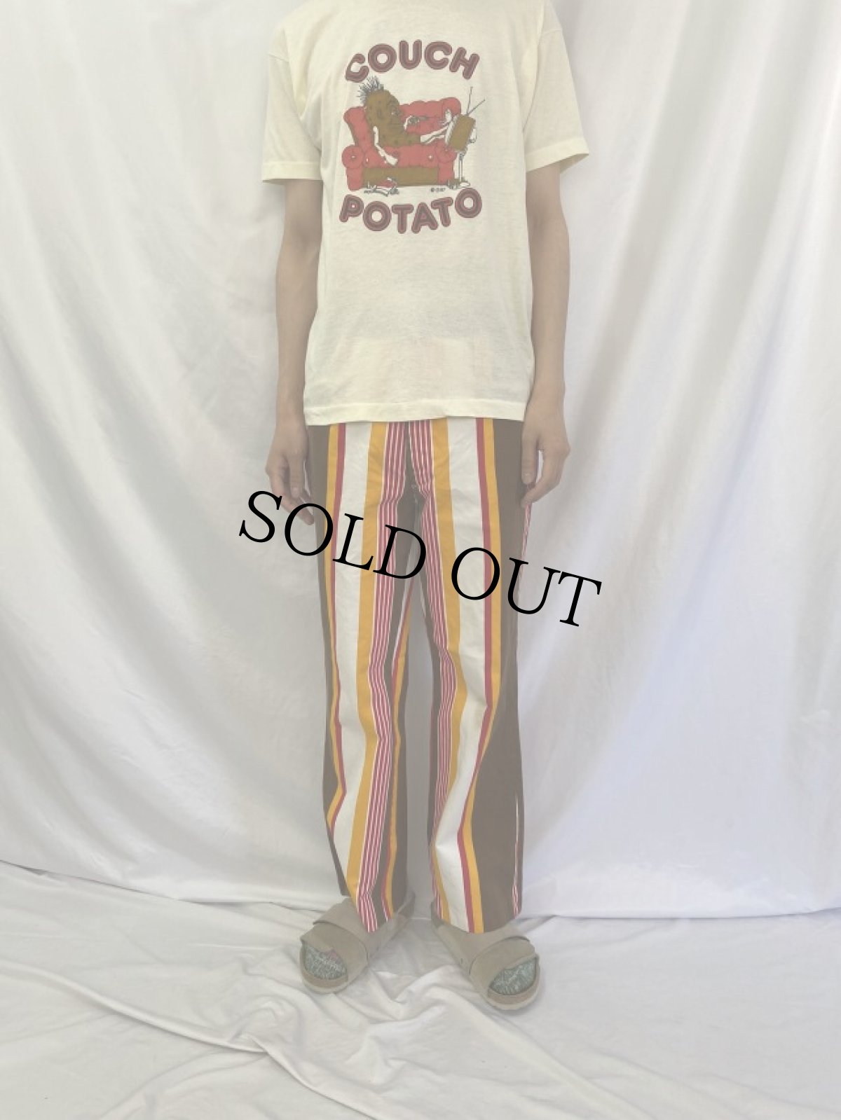 画像2: 70's EMMI ORIGINAL マルチストライプ柄 フレアパンツ W32 (2)