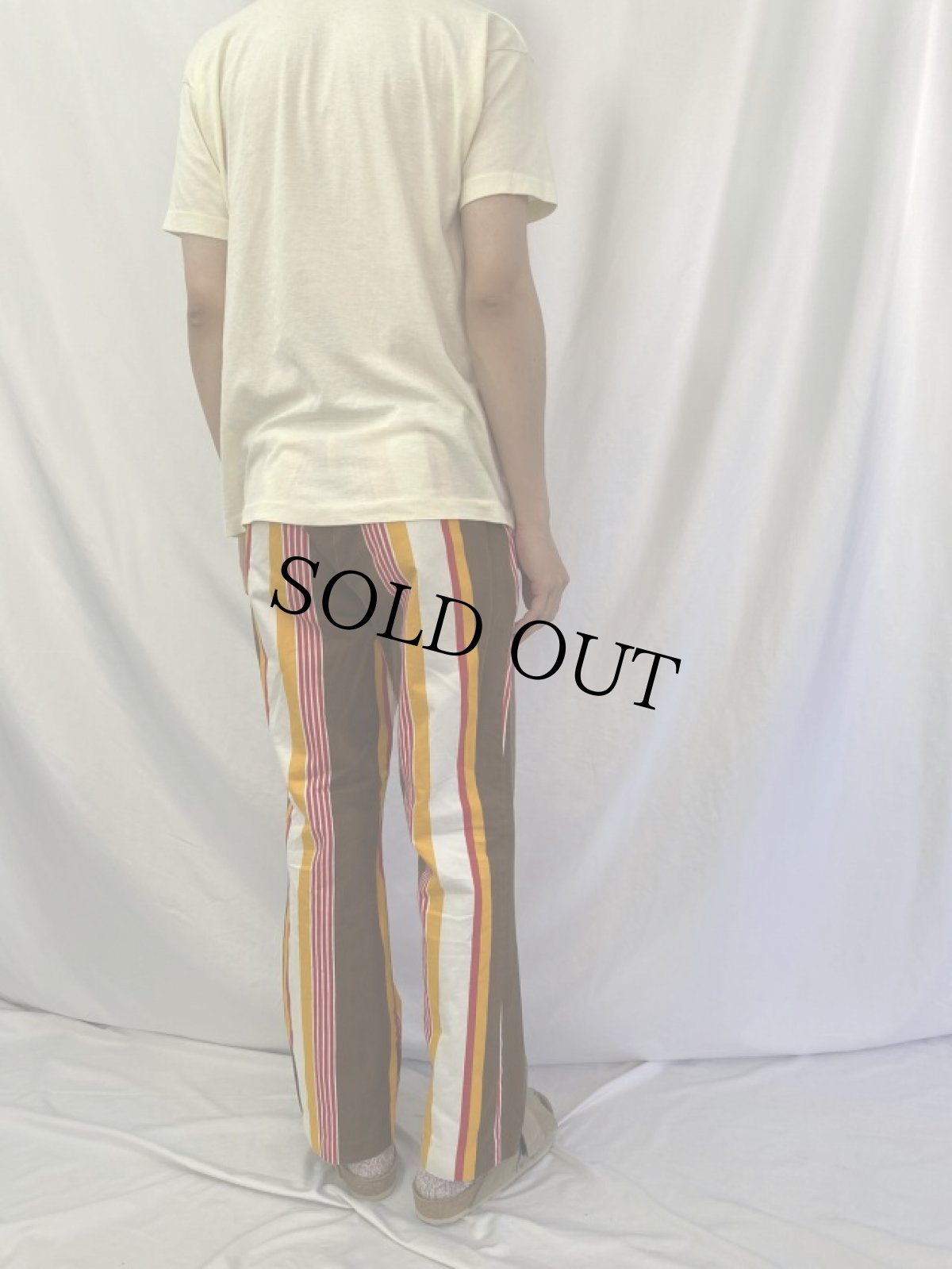 画像4: 70's EMMI ORIGINAL マルチストライプ柄 フレアパンツ W32 (4)