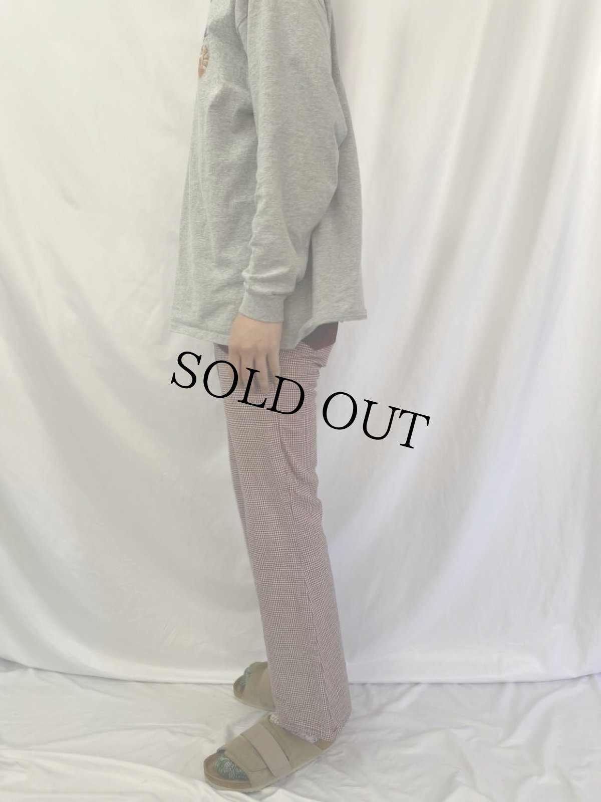 画像3: 70's 千鳥柄 切り替えデザイン フレアパンツ W28 (3)