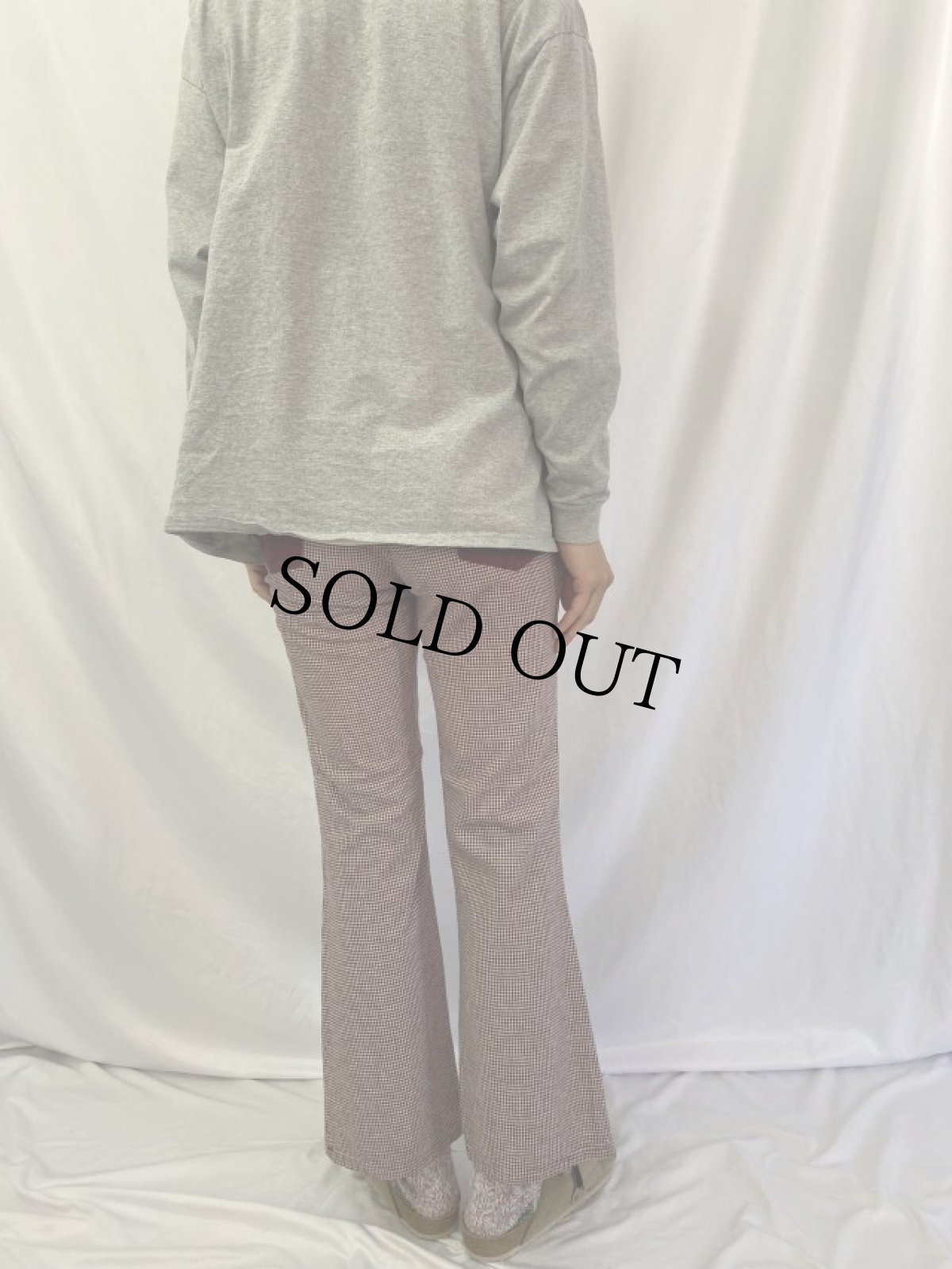 画像4: 70's 千鳥柄 切り替えデザイン フレアパンツ W28 (4)