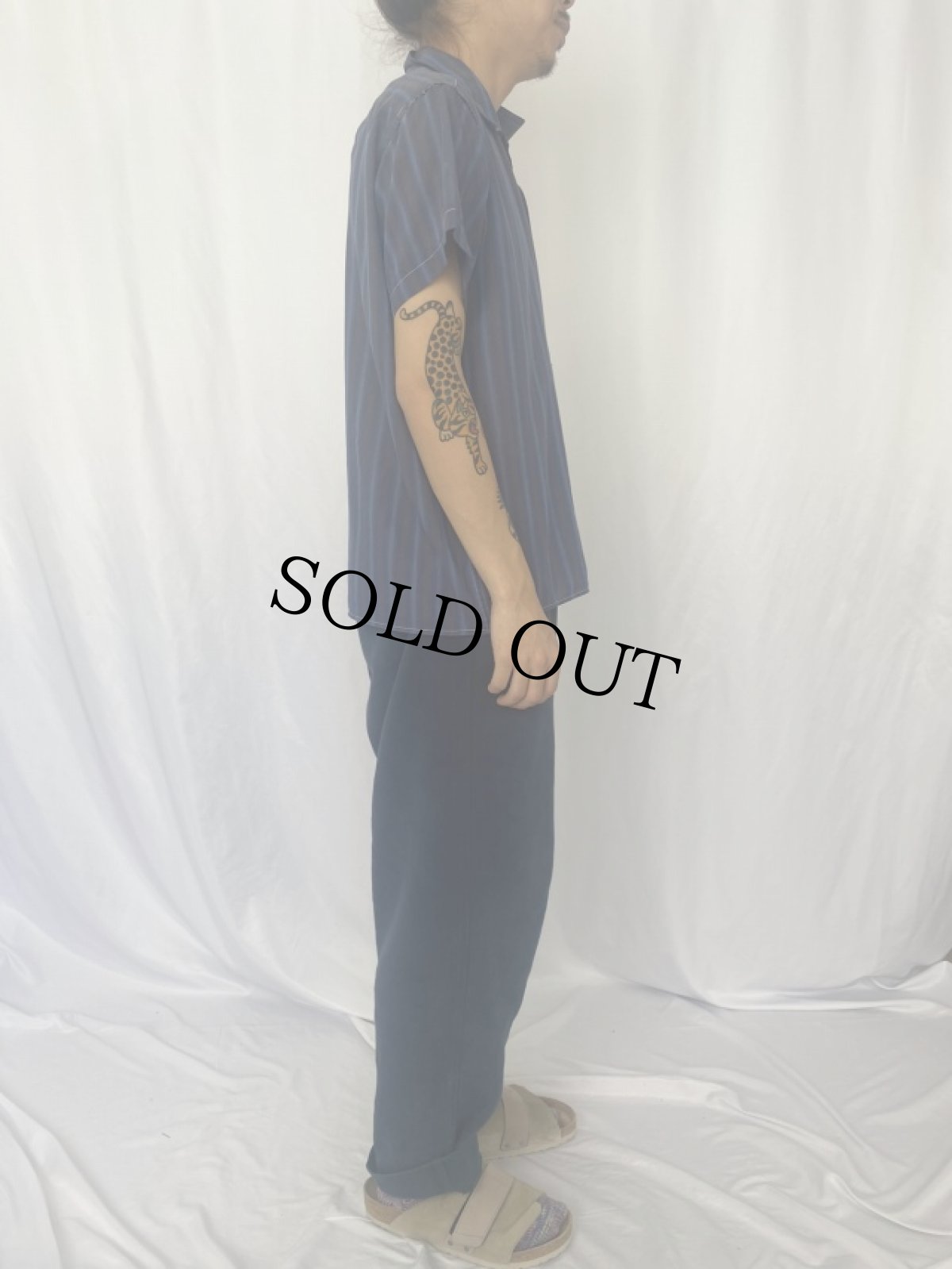 画像3: 60's Galey & Lord オンブレーストライプ柄 コットンオープンカラーシャツ M (3)