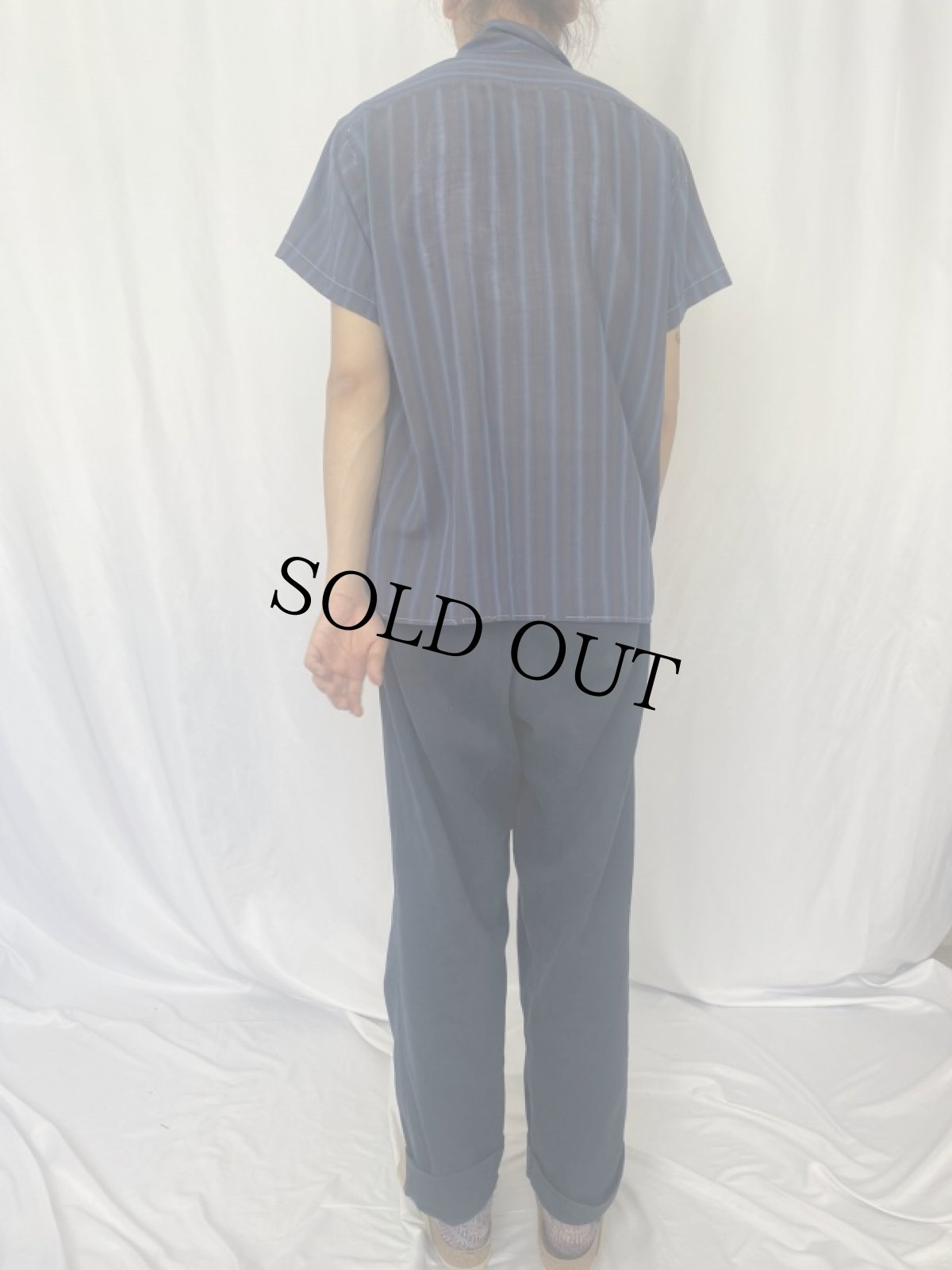 画像4: 60's Galey & Lord オンブレーストライプ柄 コットンオープンカラーシャツ M (4)