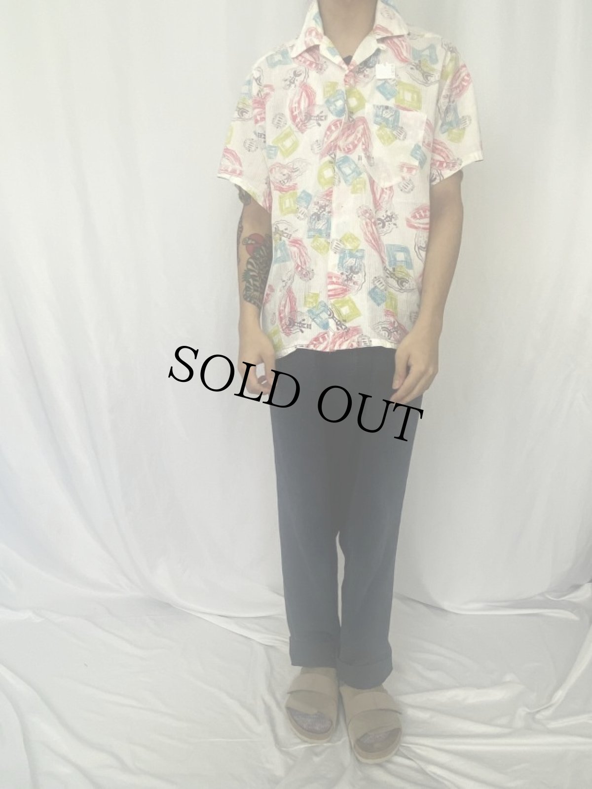 画像2: 50's Seawanee 総柄 オープンカラーシャツ M (2)