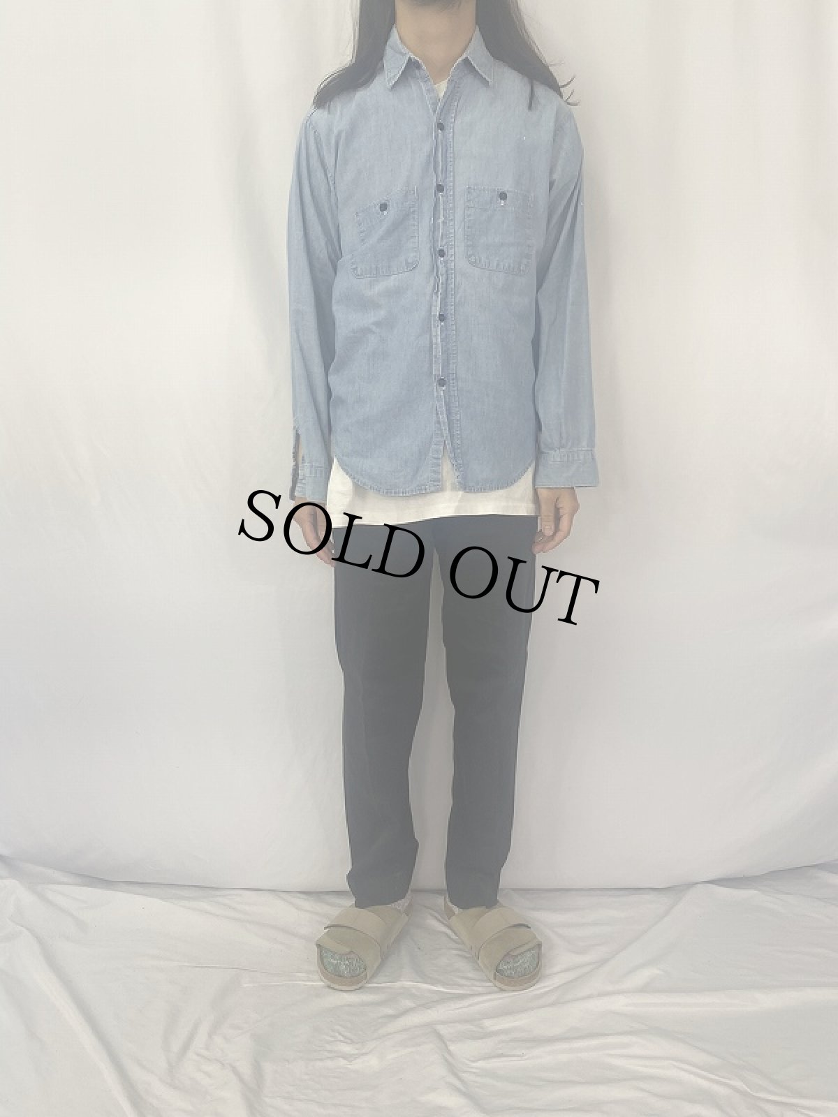 画像2: 70〜80's FIVE BROTHERS USA製 シャンブレーシャツ L (2)