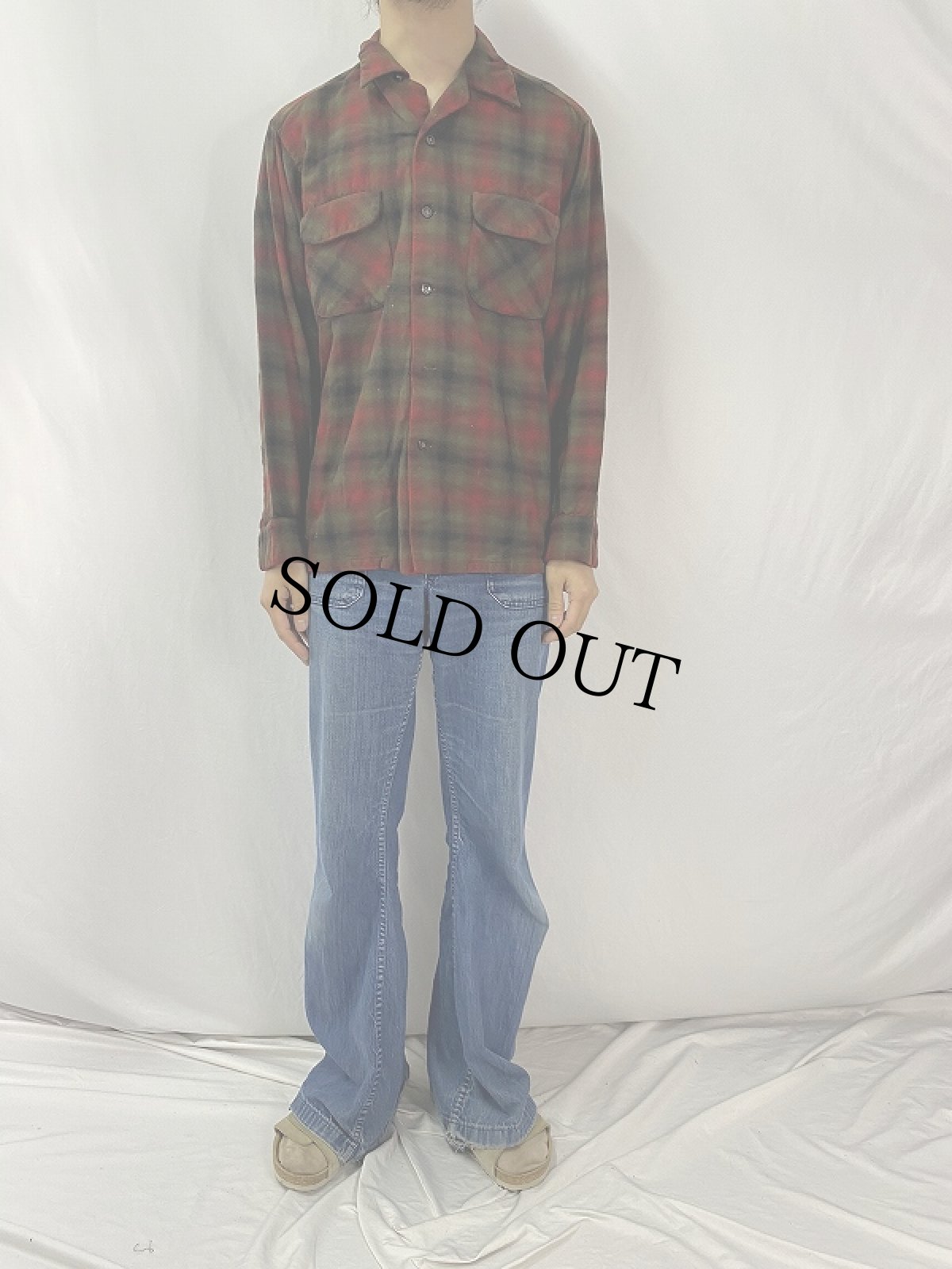 画像2: 50's PENDLETON オンブレーチェック柄 ウールシャツ L (2)