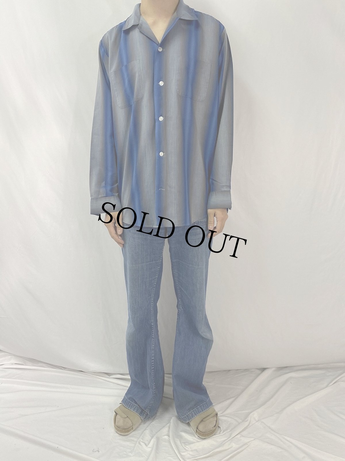 画像2: 60's Sears PREMA PRESTオンブレーストライプ柄 オープンカラーシャツ L (2)