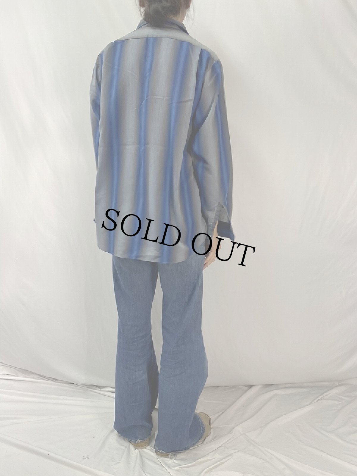 画像4: 60's Sears PREMA PRESTオンブレーストライプ柄 オープンカラーシャツ L (4)