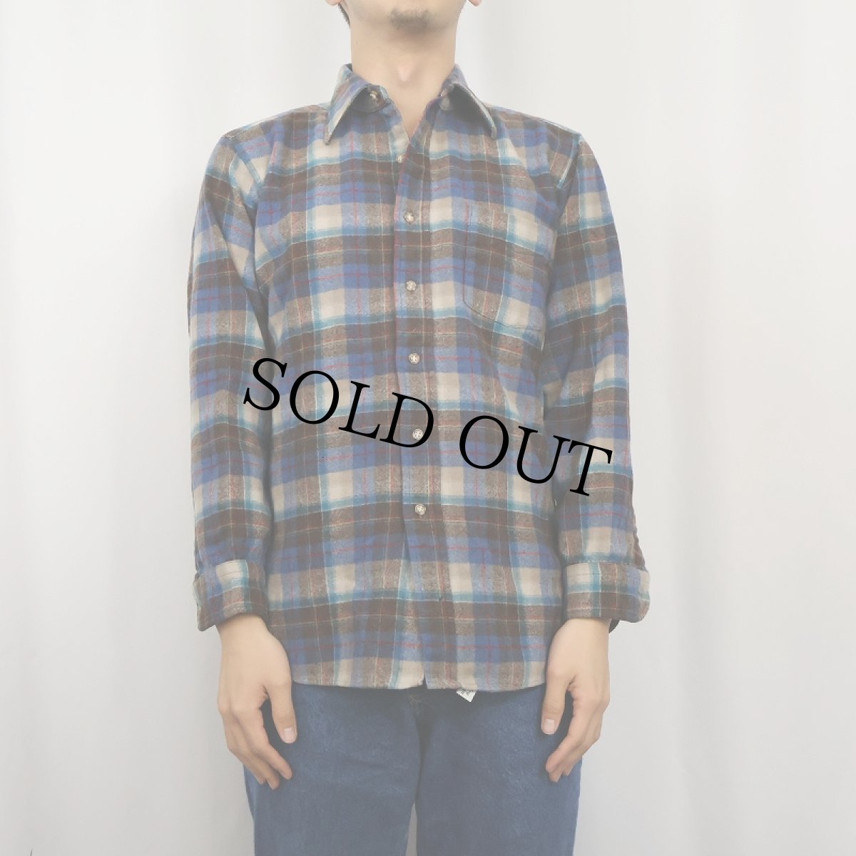 画像2: 70's PENDLETON USA製 チェック柄 ウールシャツ M (2)