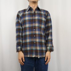 画像2: 70's PENDLETON USA製 チェック柄 ウールシャツ M (2)