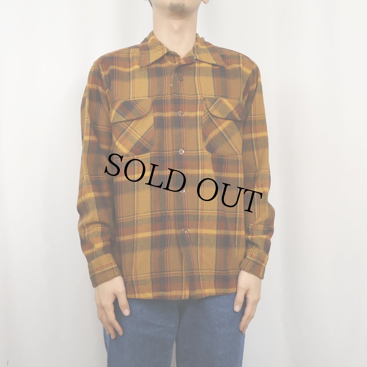 画像2: 70's PENDLETON USA製 チェック柄 オープンカラーウールシャツ L (2)