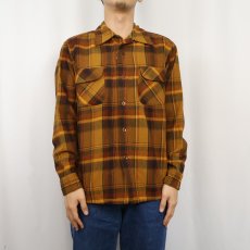 画像2: 70's PENDLETON USA製 チェック柄 オープンカラーウールシャツ L (2)