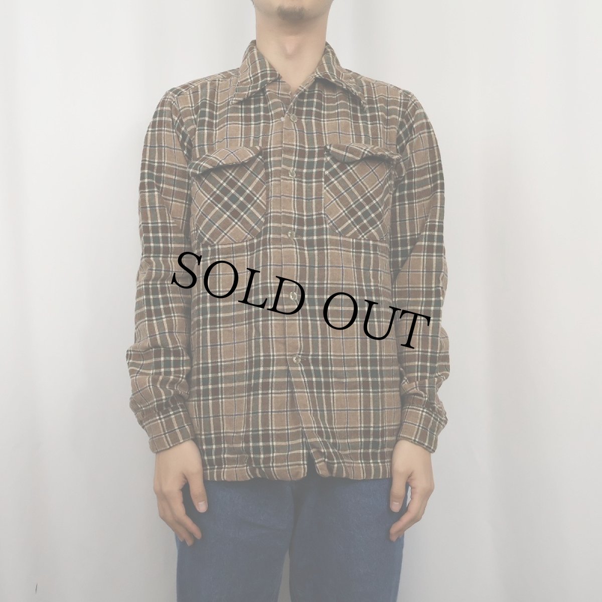 画像2: 70's PENDLETON USA製 チェック柄 オープンカラーウールシャツ M (2)