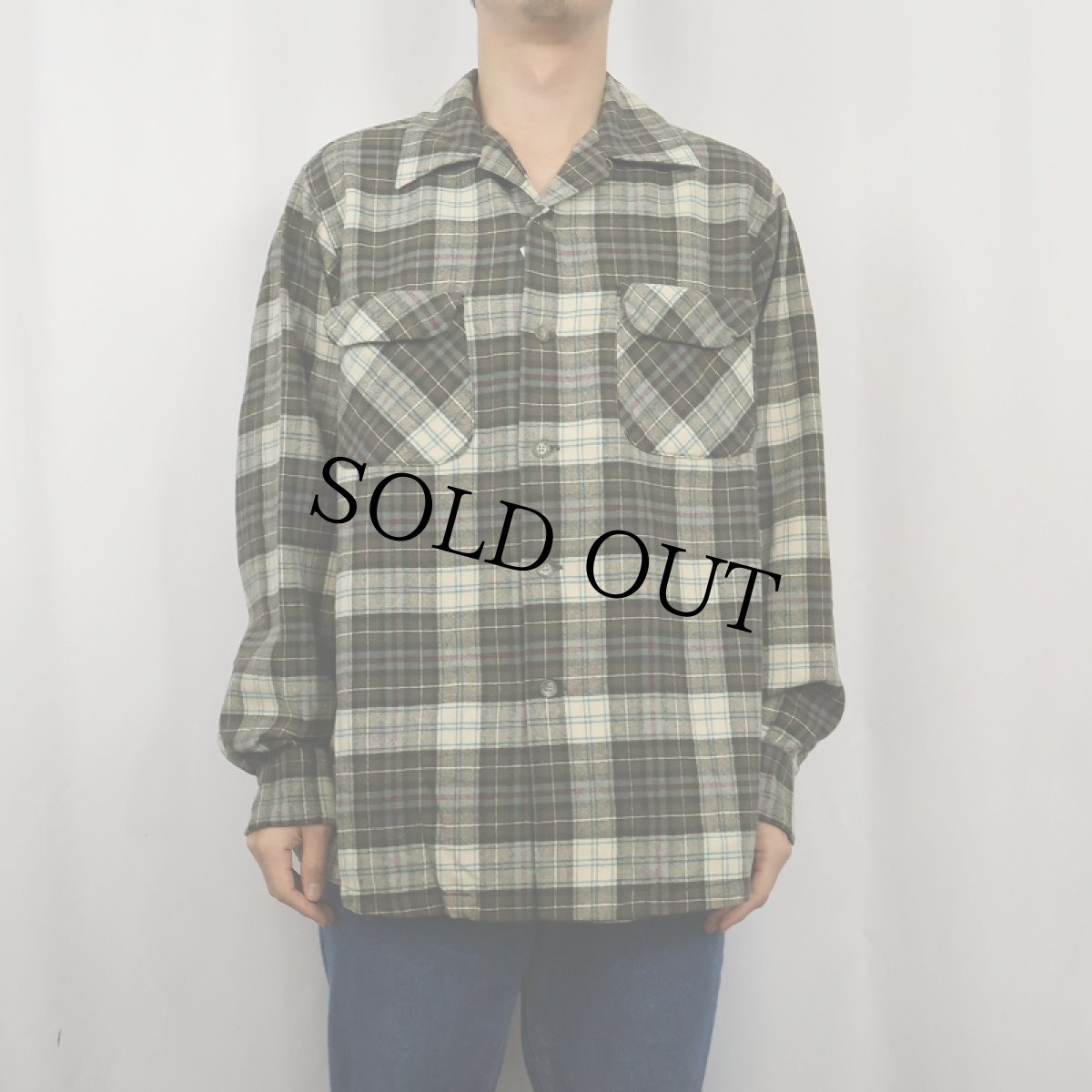 画像2: 60〜70's PENDLETON チェック柄 オープンカラーウールシャツ L (2)