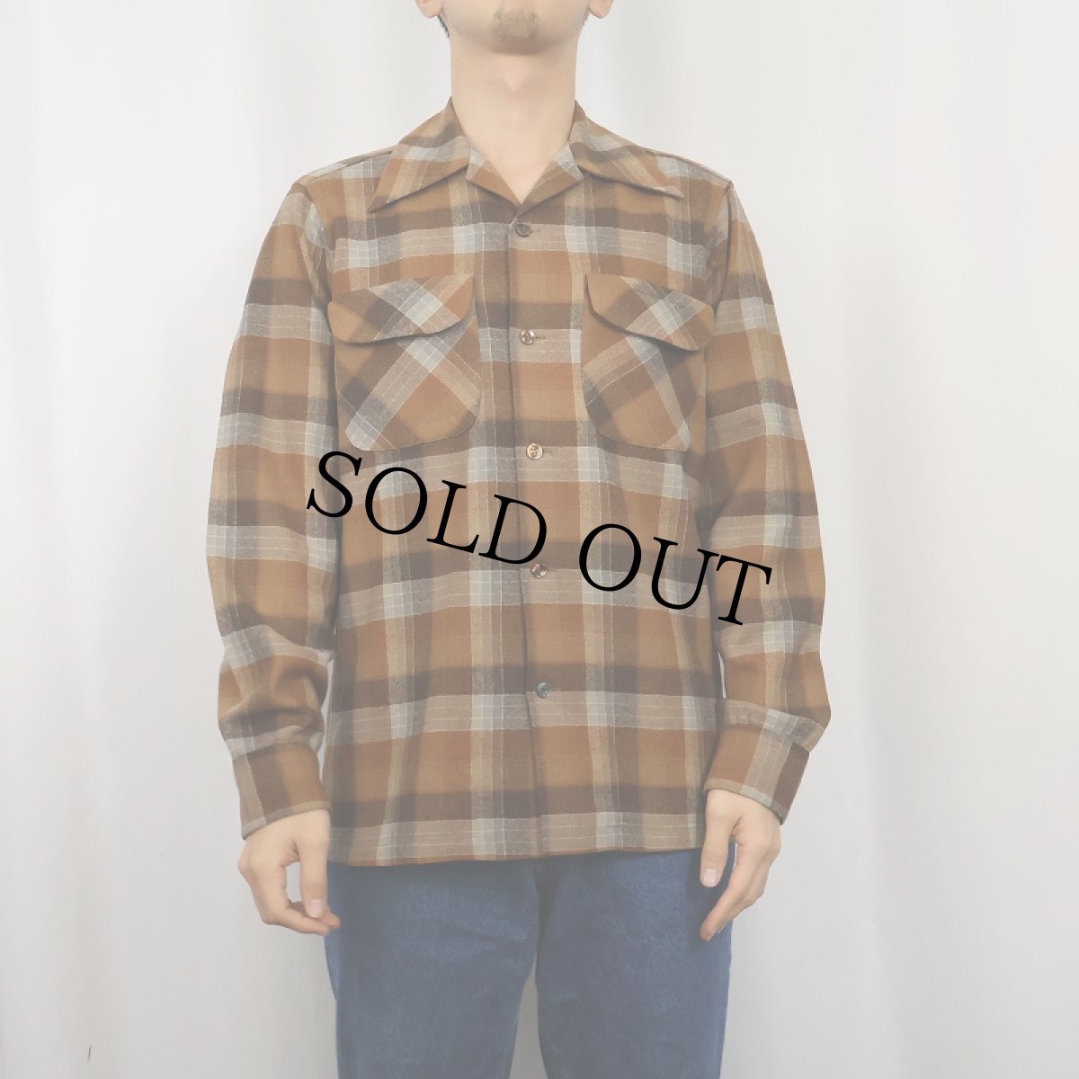 画像2: 70's PENDLETON チェック柄 オープンカラーウールシャツ S (2)