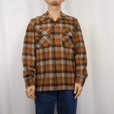 画像2: 70's PENDLETON チェック柄 オープンカラーウールシャツ S (2)