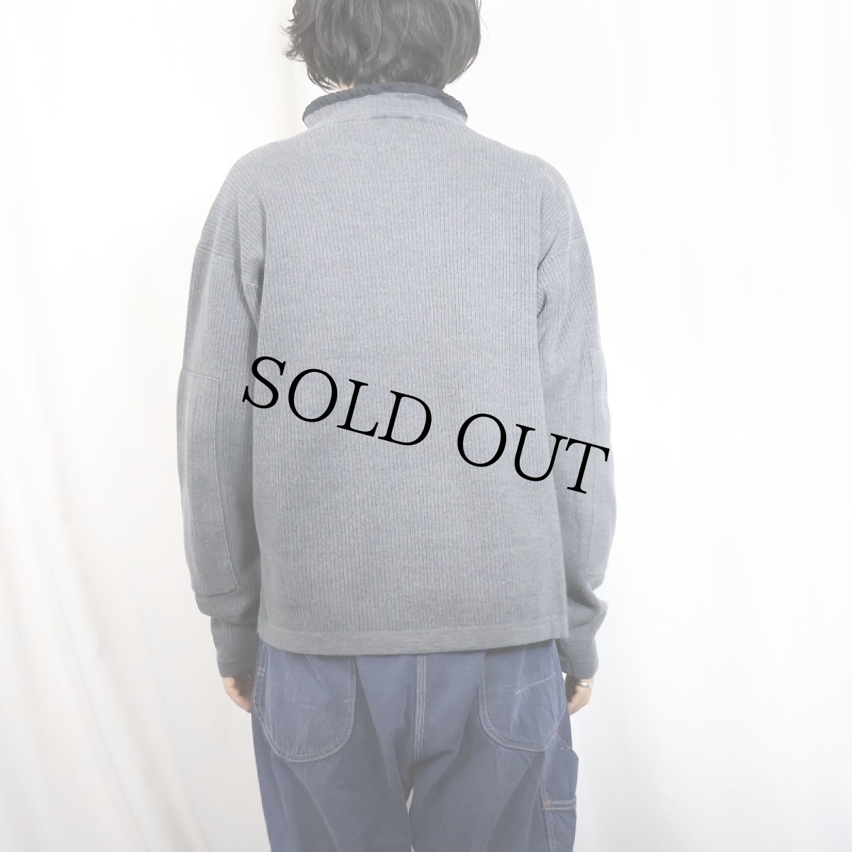 画像3: 2000's Timberland ロゴ刺繍 エルボーパッチ付き タートルネック リブニットセーター L (3)