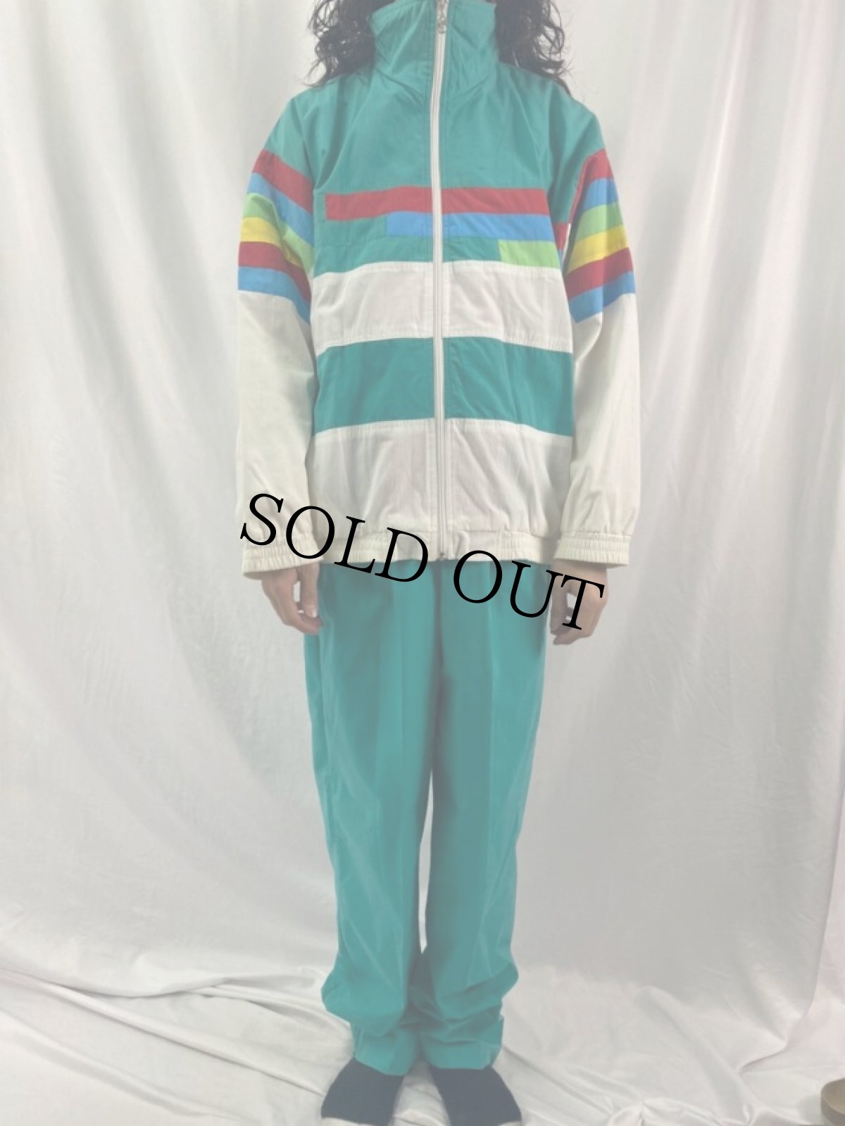 画像2: ボーダー柄 ナイロンジャケット/パンツ SETUP XL (2)