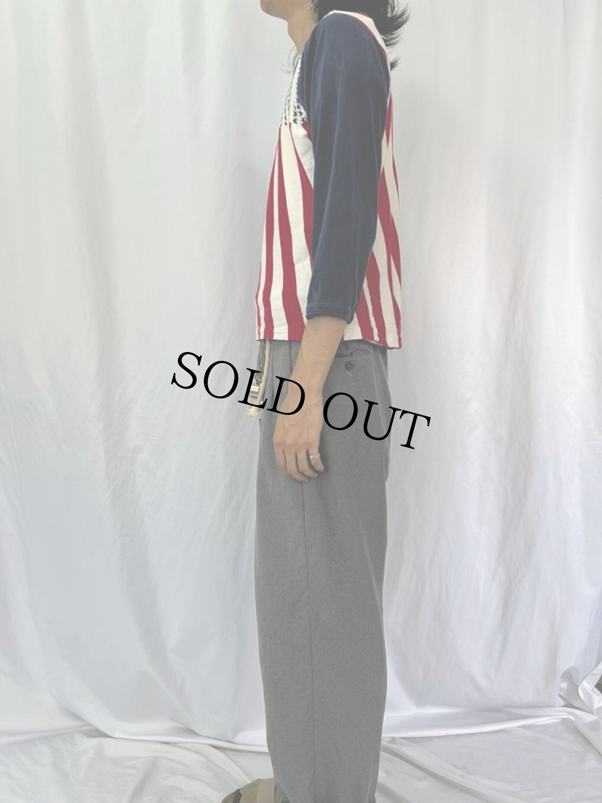 画像3: 70's Brentwood 星条旗デザイン フットボールロンT L (3)