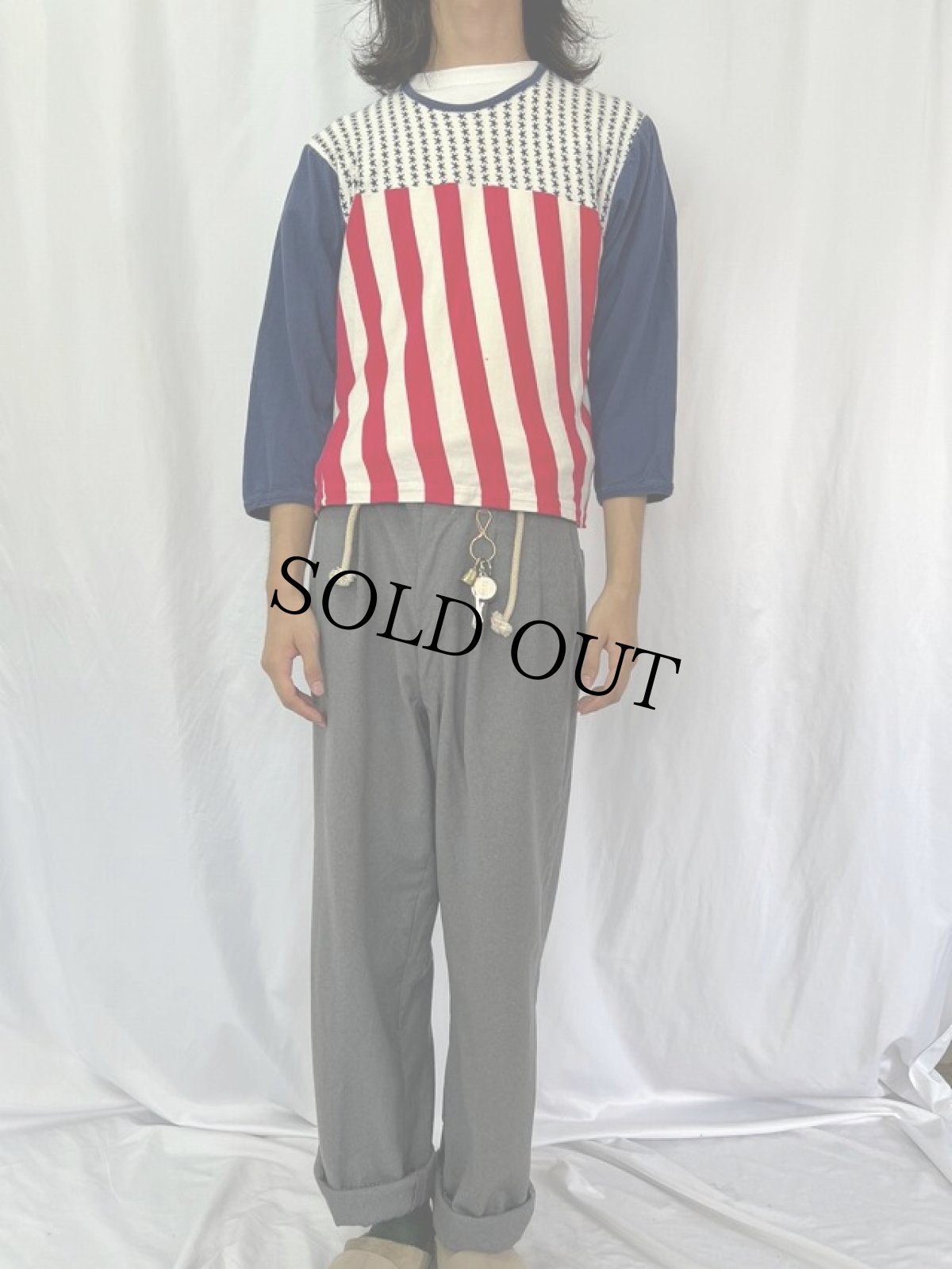 画像2: 70's Brentwood 星条旗デザイン フットボールロンT L (2)