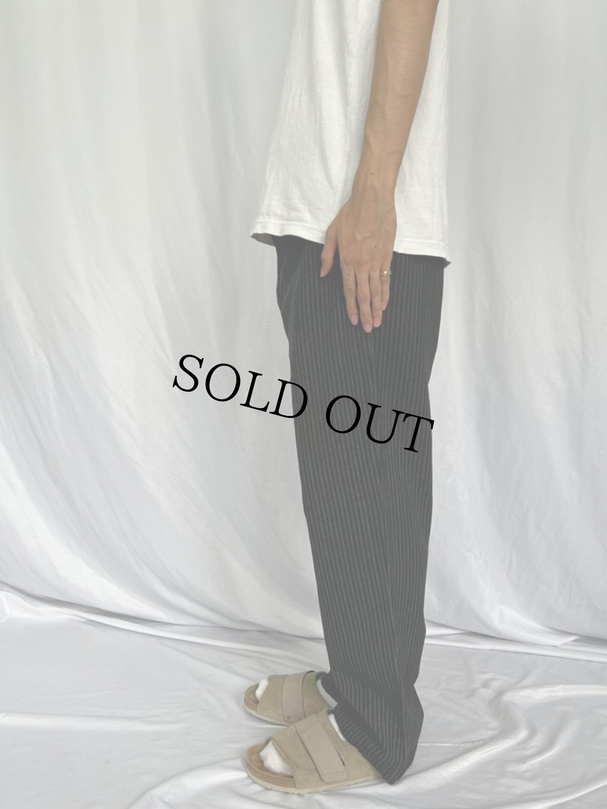 画像4: 〜40's ストライプ柄 針刺しシンチバック ワークパンツ (4)