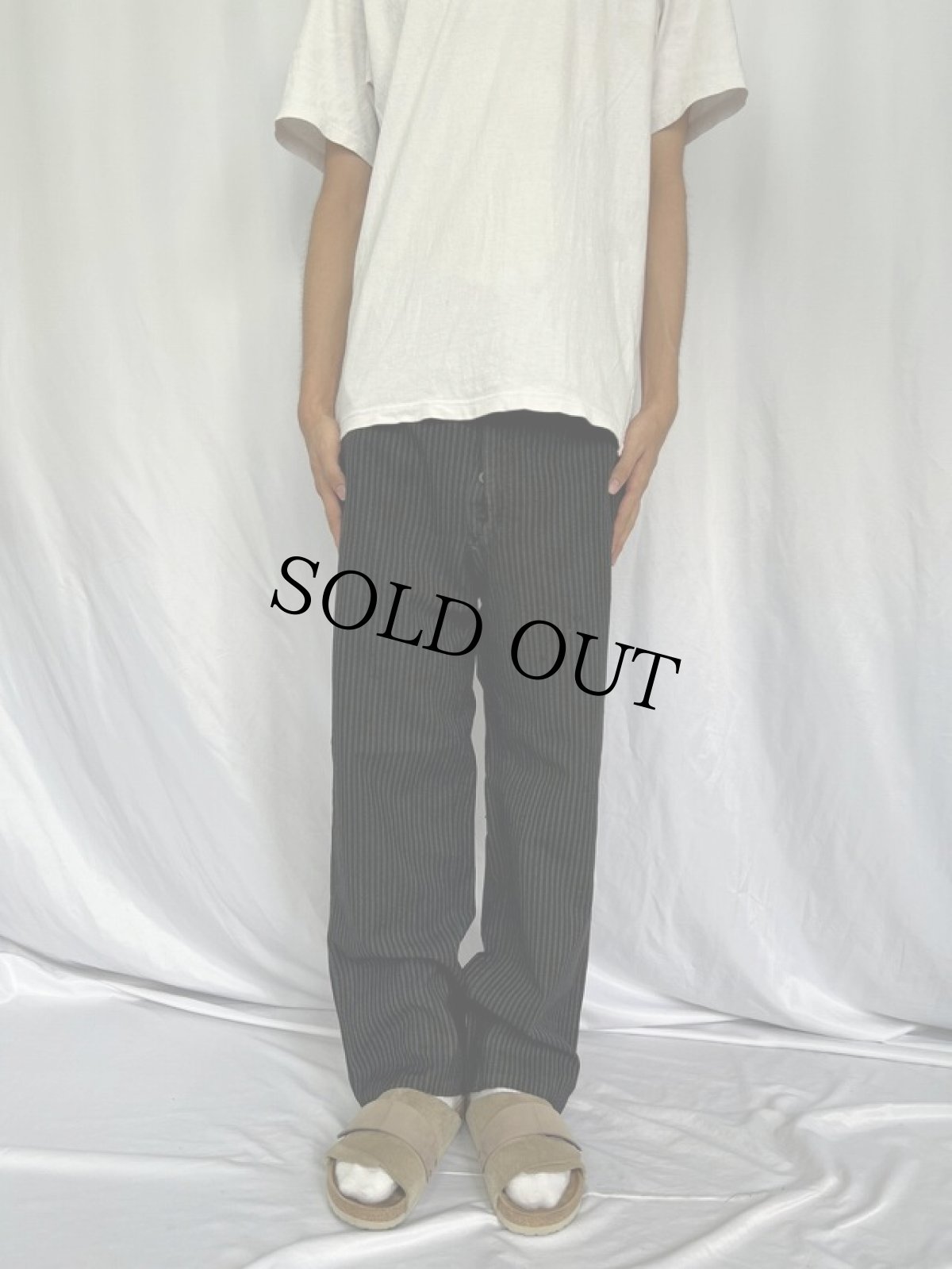 画像3: 〜40's ストライプ柄 針刺しシンチバック ワークパンツ (3)