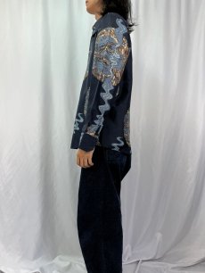 画像3: 70's Chemise Et Cie 総柄 ポリシャツ L NAVY (3)