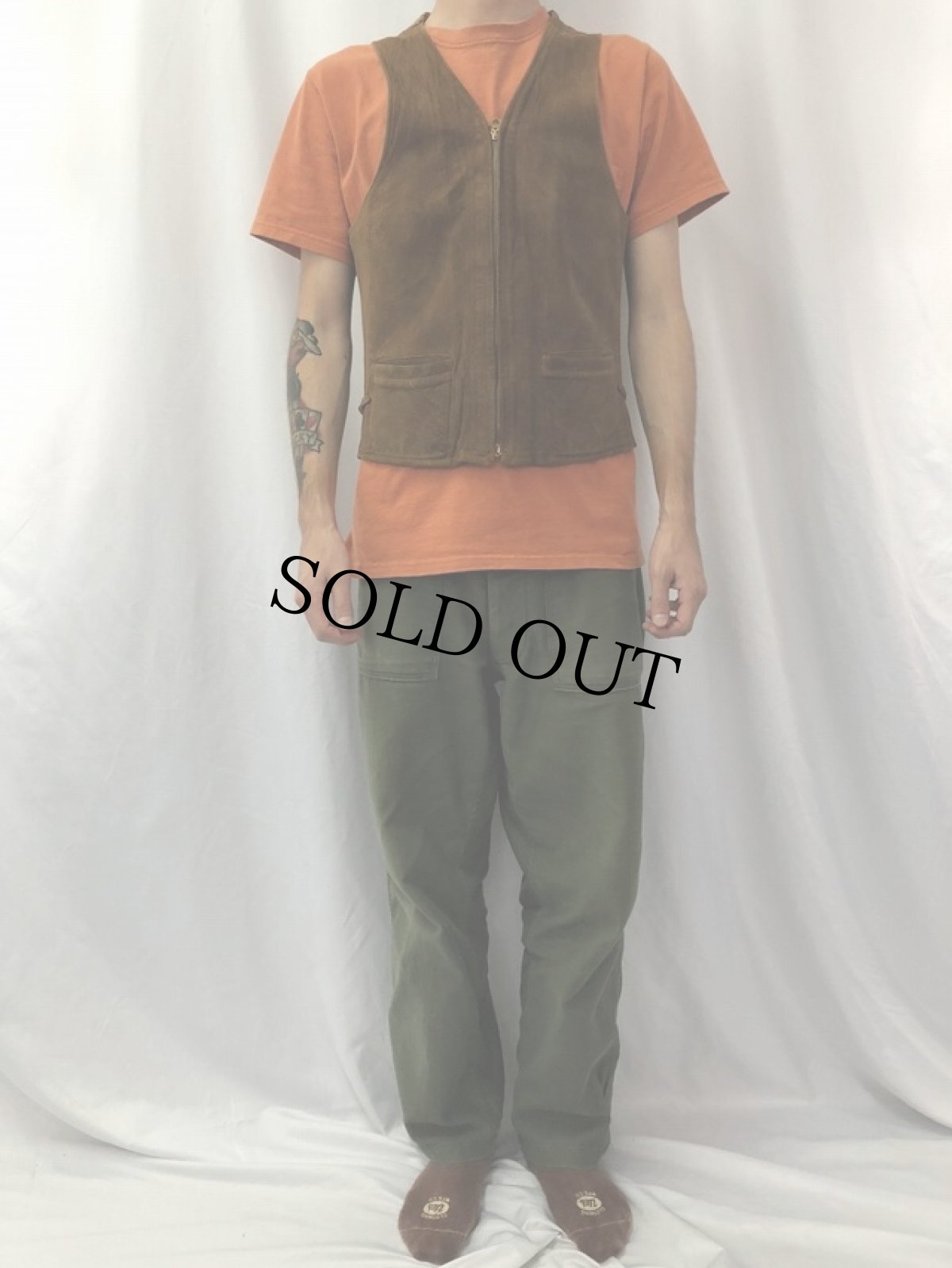 画像2: 30〜40's "ハトメジップ" ディアスキンベスト (2)