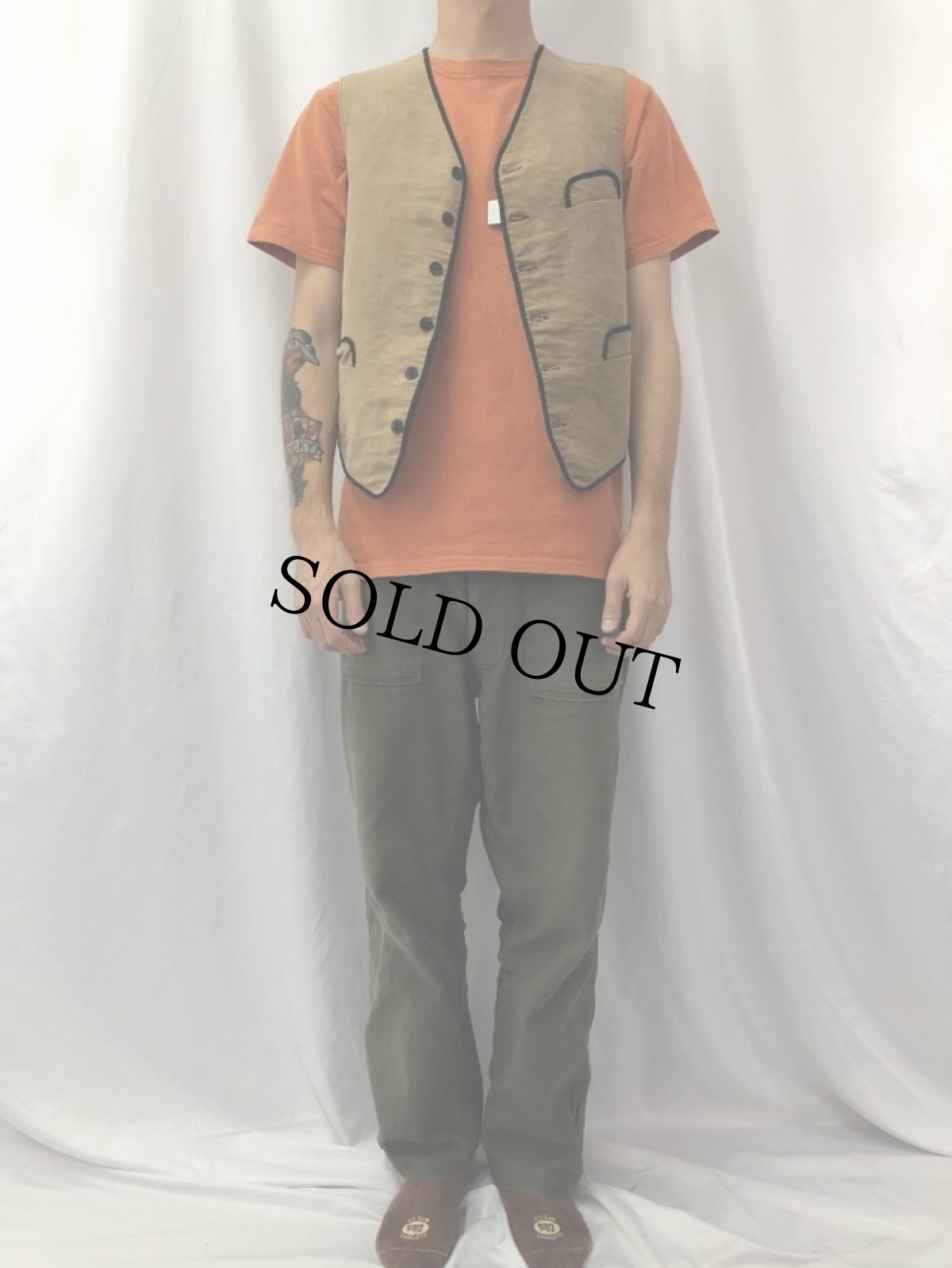 画像2: 40's FRENCH WORK モールスキンベスト (2)