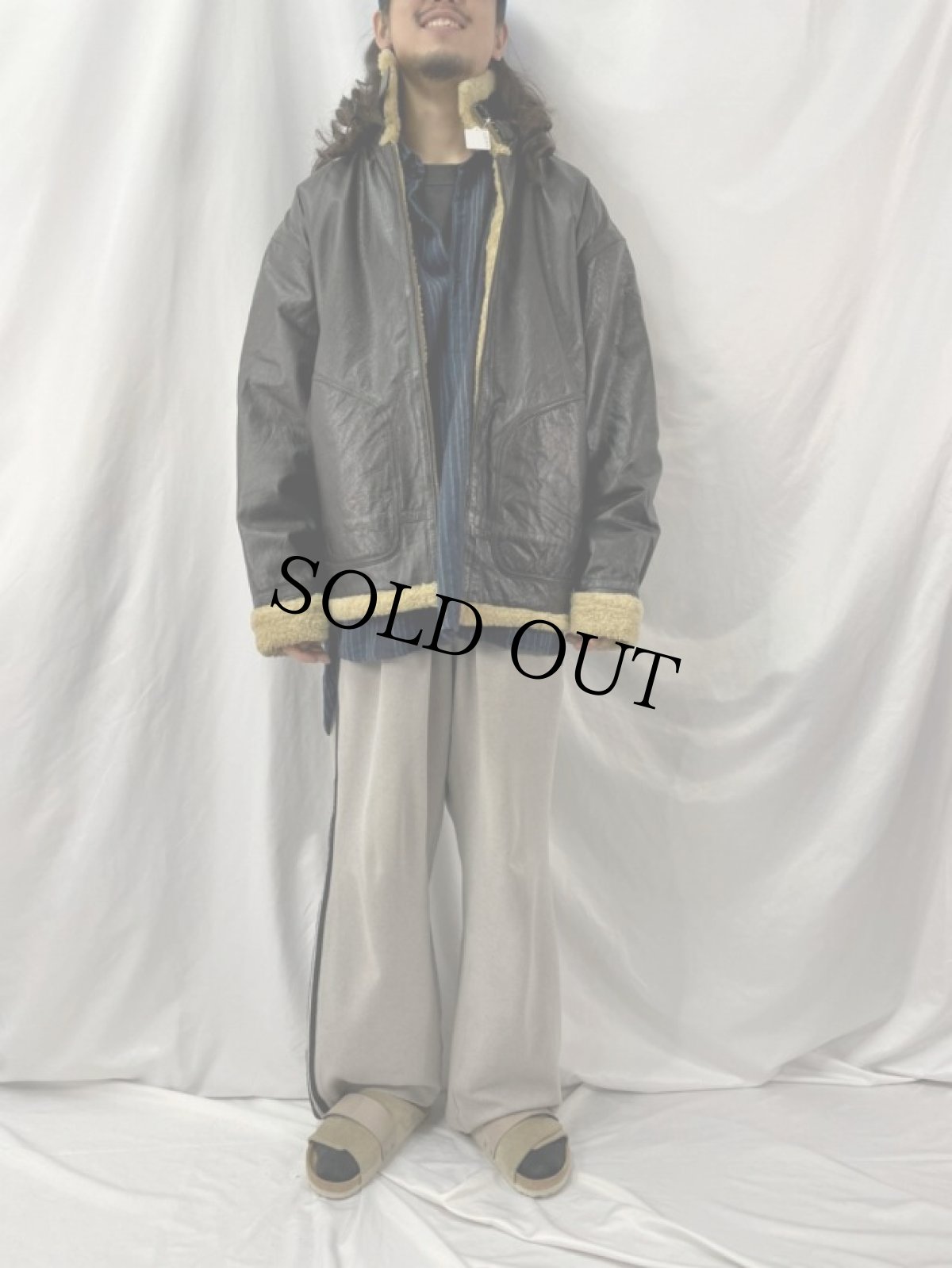 画像2: 90's WILSONS LEATHER B-3タイプ  ボア レザージャケット XL (2)