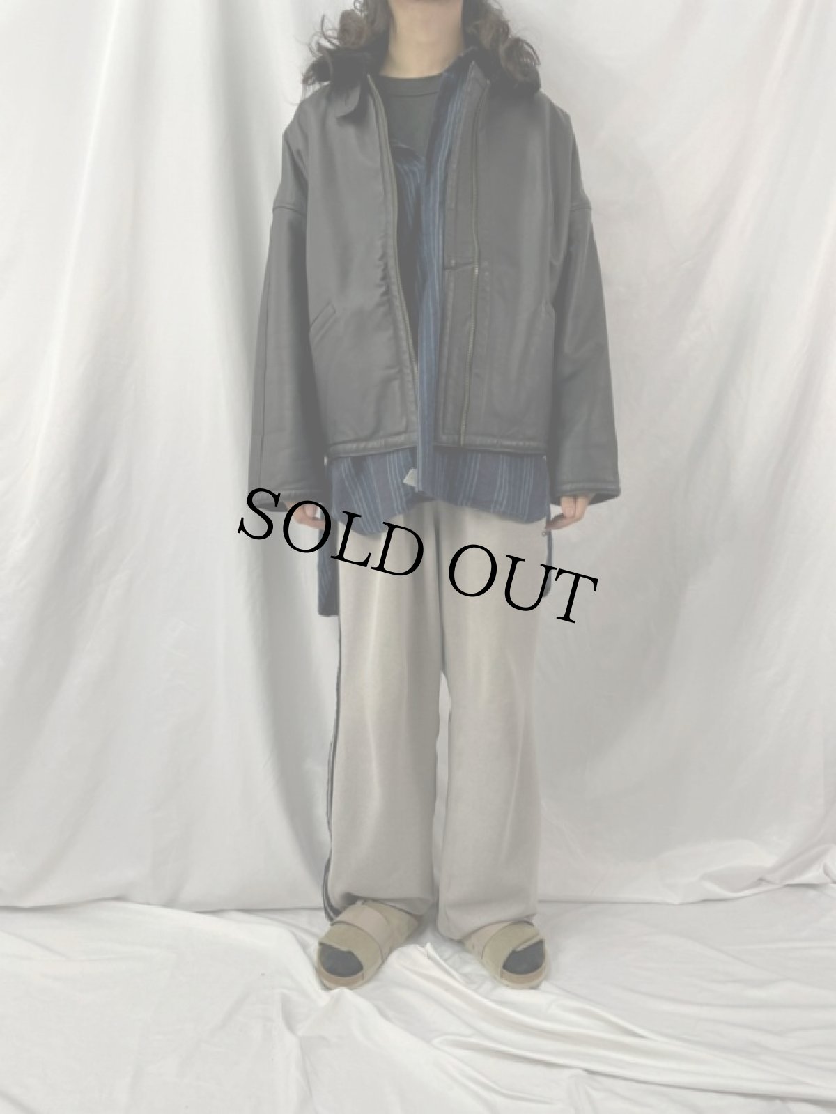 画像2: 90's CHALES KLEIN  ボア レザージャケット XL (2)