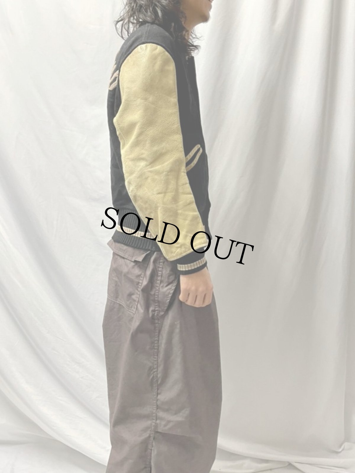 画像3: 60's WHITING パッチ付き レザー×ウール スタジャン (3)