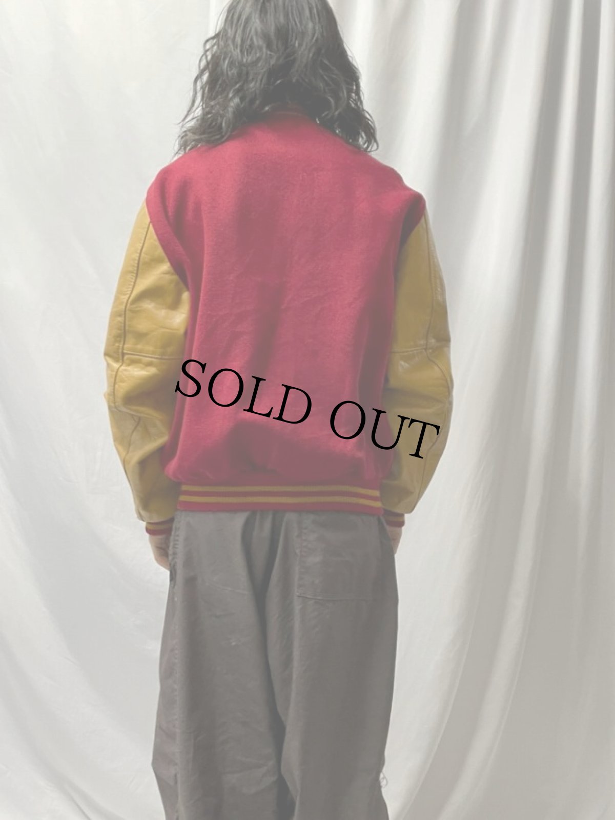 画像4: 50's VIC YOUNG パッチ付き レザー×ウール スタジャン 42 (4)