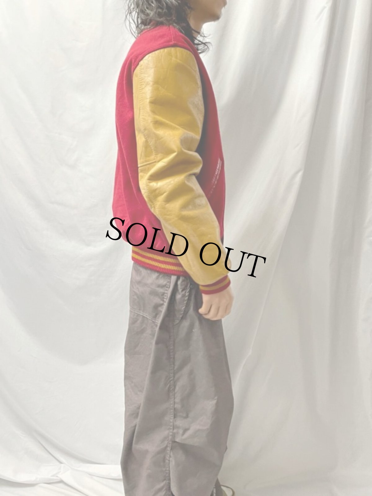 画像3: 50's VIC YOUNG パッチ付き レザー×ウール スタジャン 42 (3)