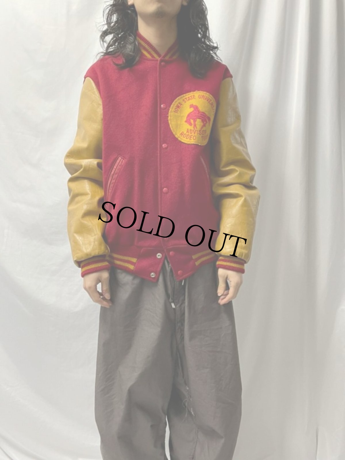 画像2: 50's VIC YOUNG パッチ付き レザー×ウール スタジャン 42 (2)