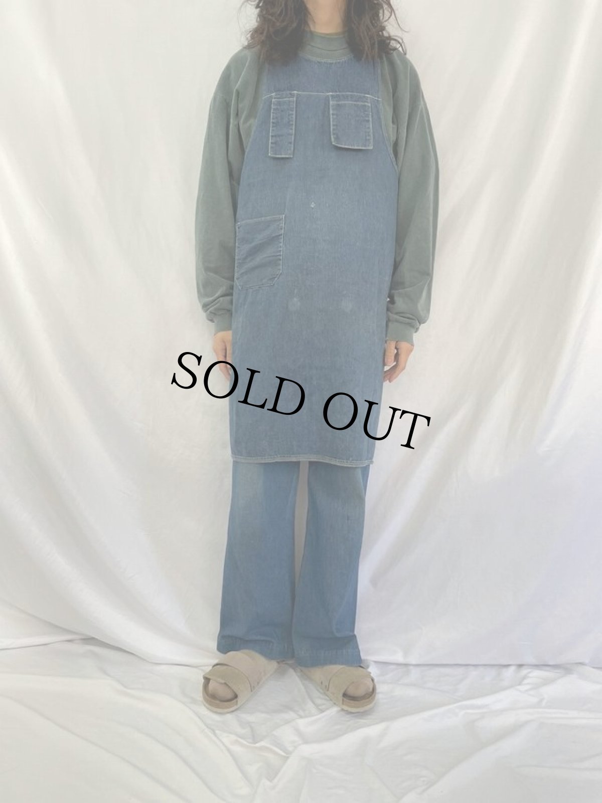画像2: VINTAGE 耳付き デニムエプロン (2)