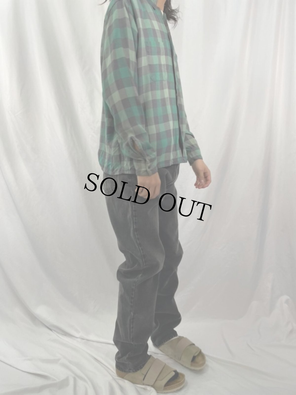 画像3: 60's ely walker ブロックチェック柄 オープンカラーシャツ L (3)