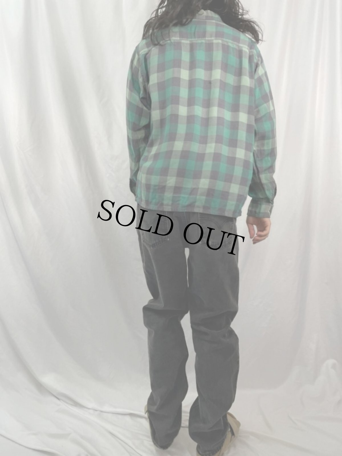 画像4: 60's ely walker ブロックチェック柄 オープンカラーシャツ L (4)