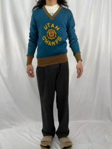 画像3: 50〜60's JACK FROST WOOLEN WEAR "UTAH CHAMPS" パッチ付き Vネックニットセーター  (3)