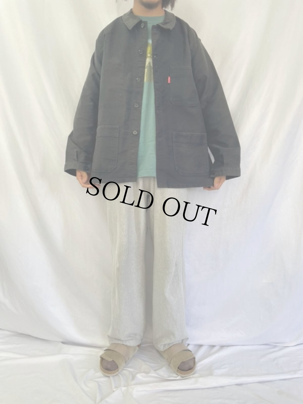 画像2: ADOLPHE LAFONT ブラックモールスキン ワークジャケット (2)