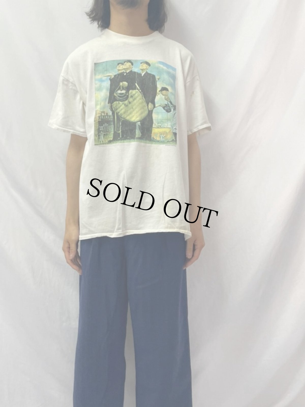 画像2: 90's Norman Rockwell "Game Called Because of Rain" アートTシャツ XL (2)