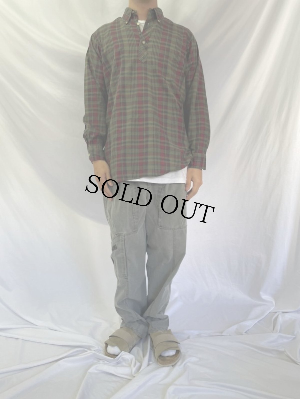 画像2: 60's Haven Hall チェック柄 マチ付き ボタンダウンプルオーバーシャツ M (2)