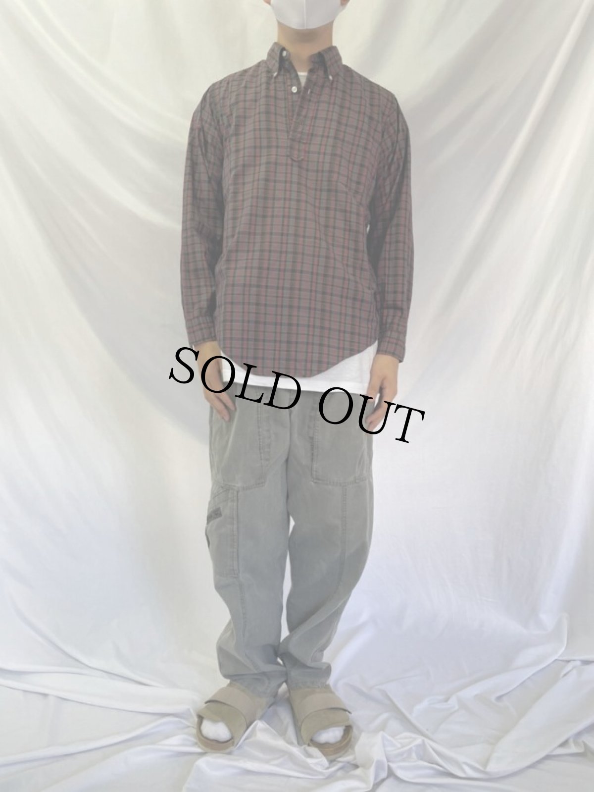 画像2: 60's gayson チェック柄 マチ付き コットンプルオーバーシャツ M (2)