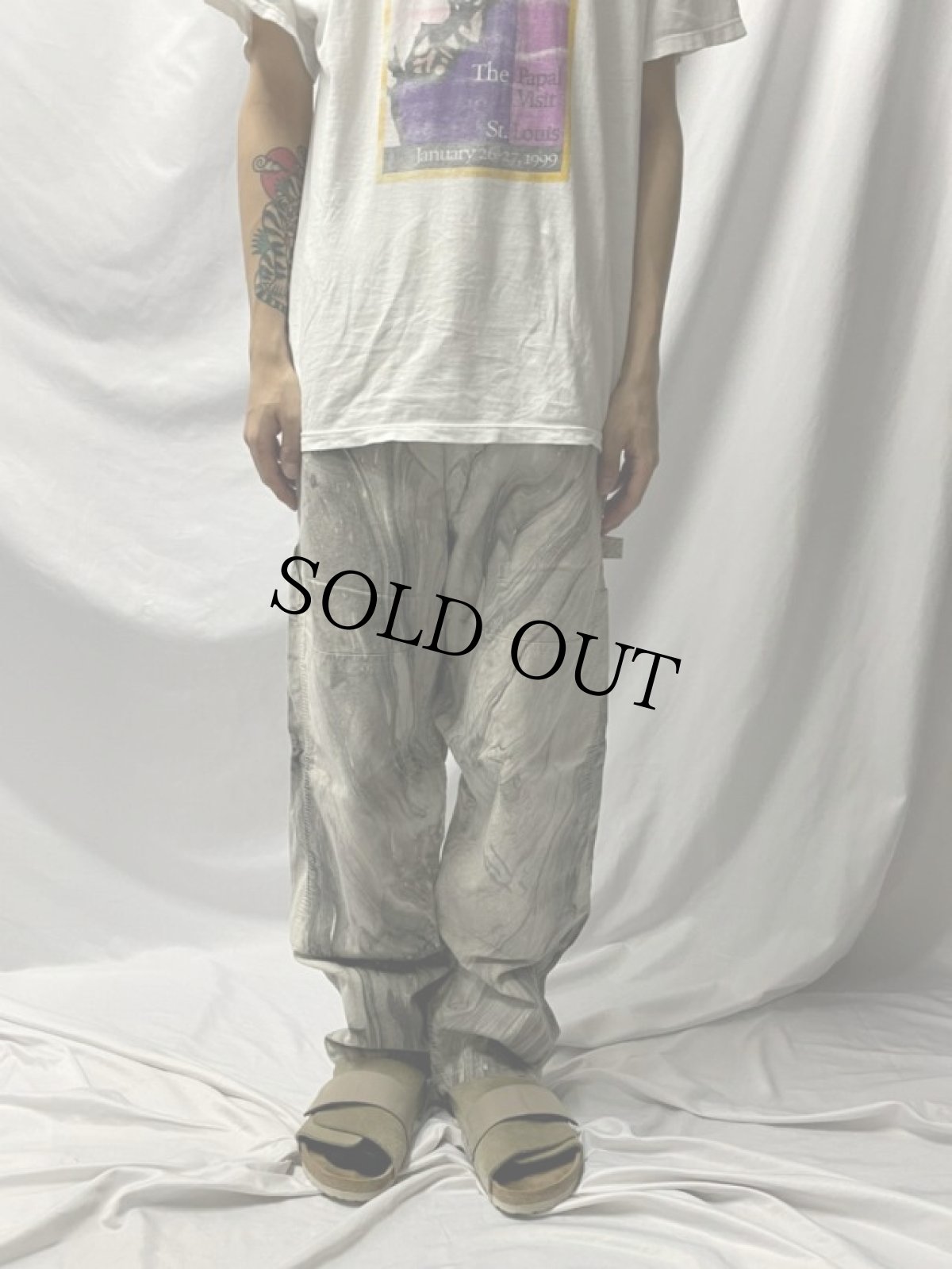 画像2: 80's マーブル染め ダブルニー コットンペインターパンツ W35 (2)