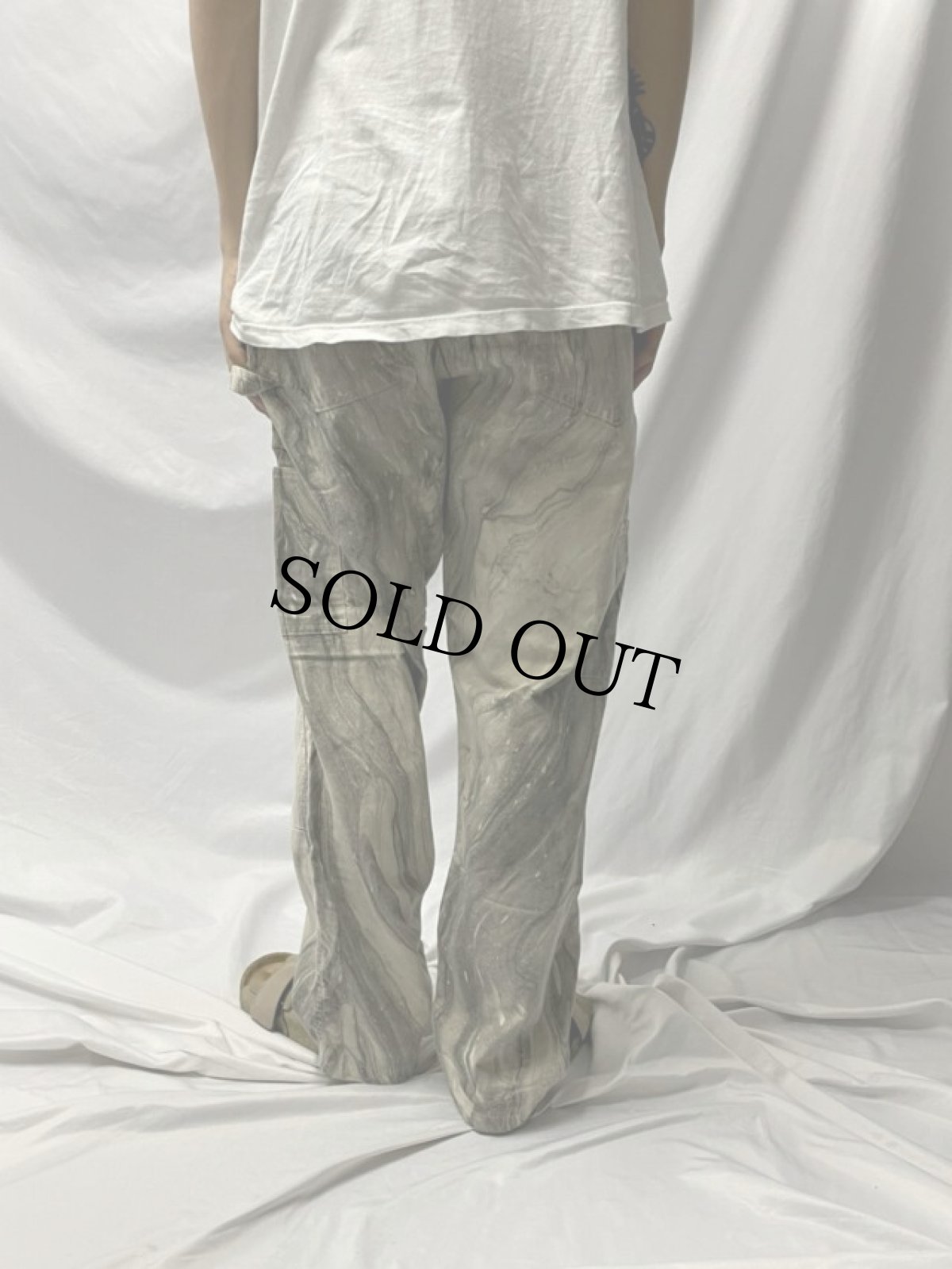 画像4: 80's マーブル染め ダブルニー コットンペインターパンツ W35 (4)