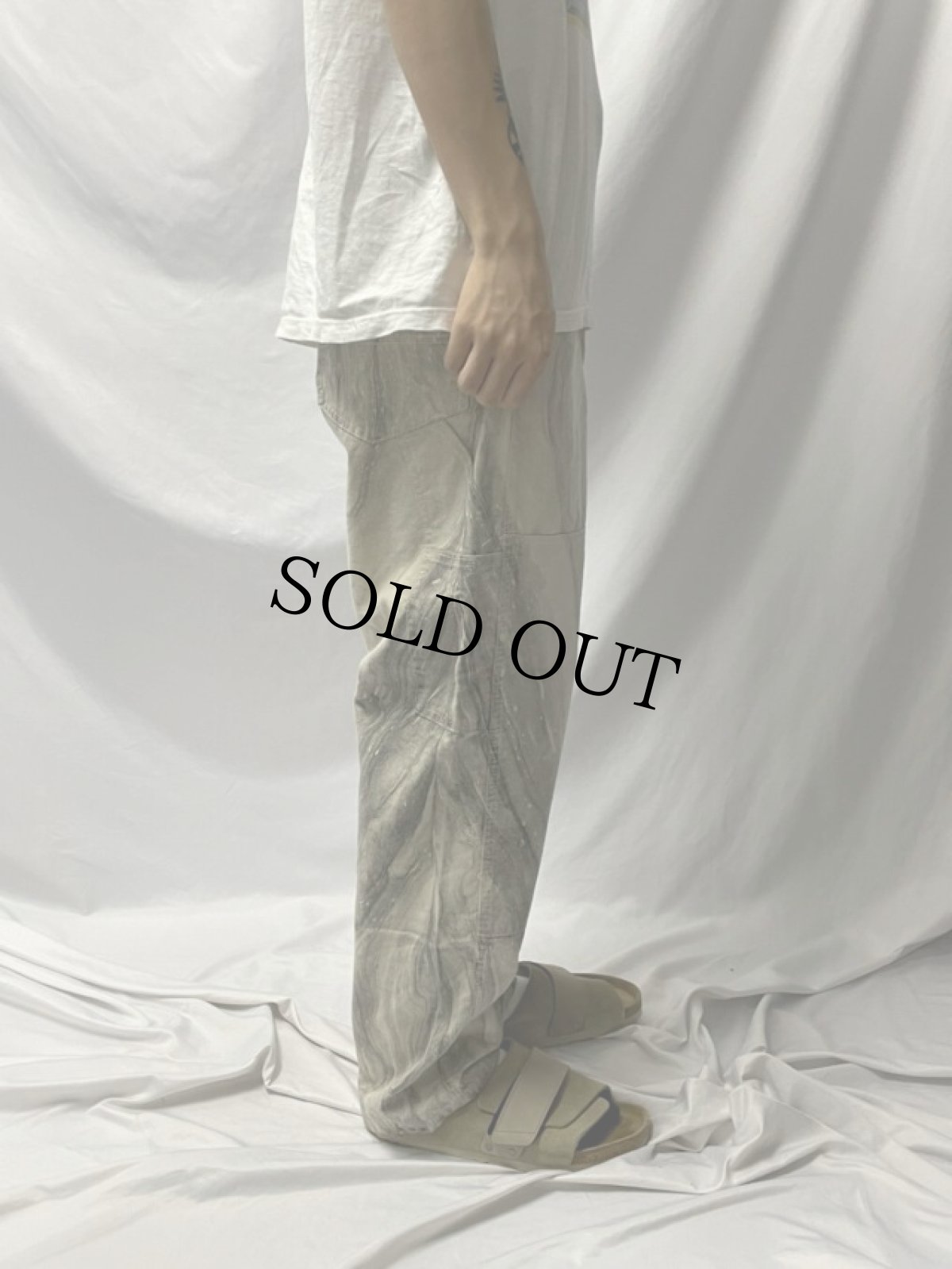 画像3: 80's マーブル染め ダブルニー コットンペインターパンツ W35 (3)